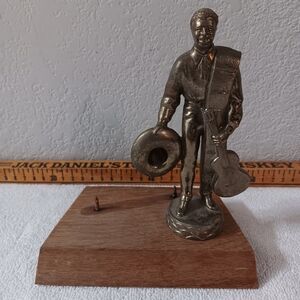 Vintage Bronze Musician Figurine on Wooden Base